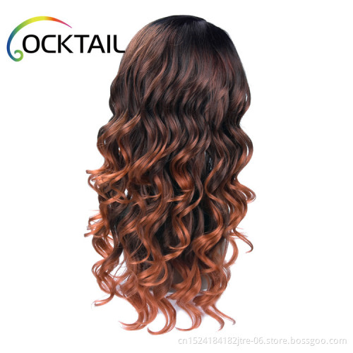 Japanese fiber natural looking C side part T1b/copper ombre color  long curly synthetic lace front wig